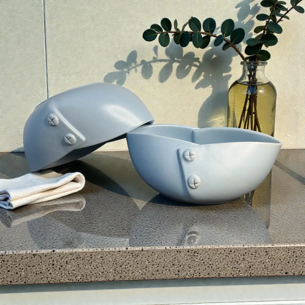 Harmiche CloudNest Drift Ceramic Serving Bowls (Set of 2) – 800ml | Sculpted Oval Bowls for Salad, Pasta, Snacks (21.5 x 12 x 8 cm)