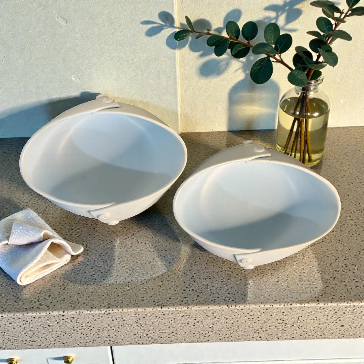 Harmiche CloudNest Drift Ceramic Serving Bowls (Set of 2) – 800ml | Sculpted Oval Bowls for Salad, Pasta, Snacks (21.5 x 12 x 8 cm)