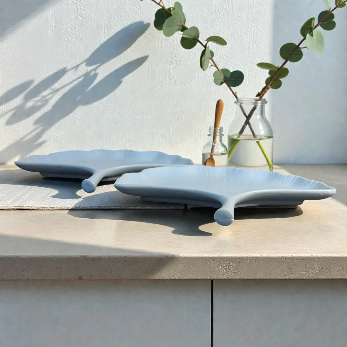 Harmiche CloudNest Leaf Ceramic Serving Platters (Set of 2) – White Ginkgo Leaf Snack & Dessert Platters | 25 x 20.5 cm