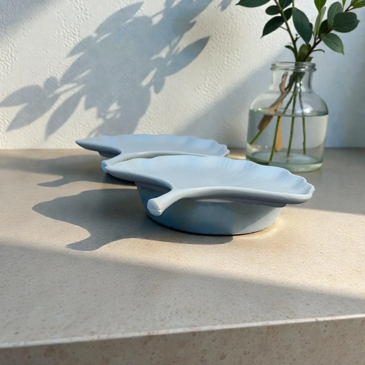 Harmiche CloudNest Leaf Ceramic Serving Platters (Set of 2) – White Ginkgo Leaf Snack & Dessert Platters | 25 x 20.5 cm