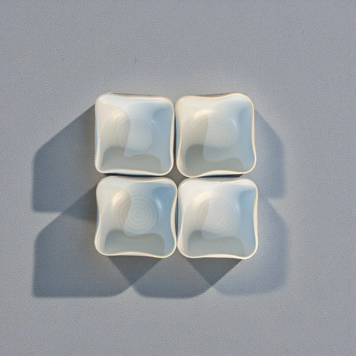 Harmiche CloudNest Sky-Blue Ceramic Dip Bowls Set of 4 (110 ml) – 8.5 x 8.5 x 3 cm | Mini Snack, Sauce & Condiment Bowls