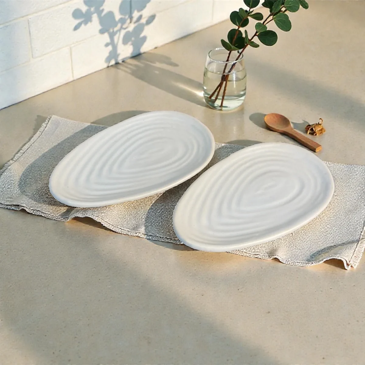 Harmiche CloudNest Ripple Oval Mini Platters (Set of 2) – 17.5 x 10.5 cm Ceramic Serveware