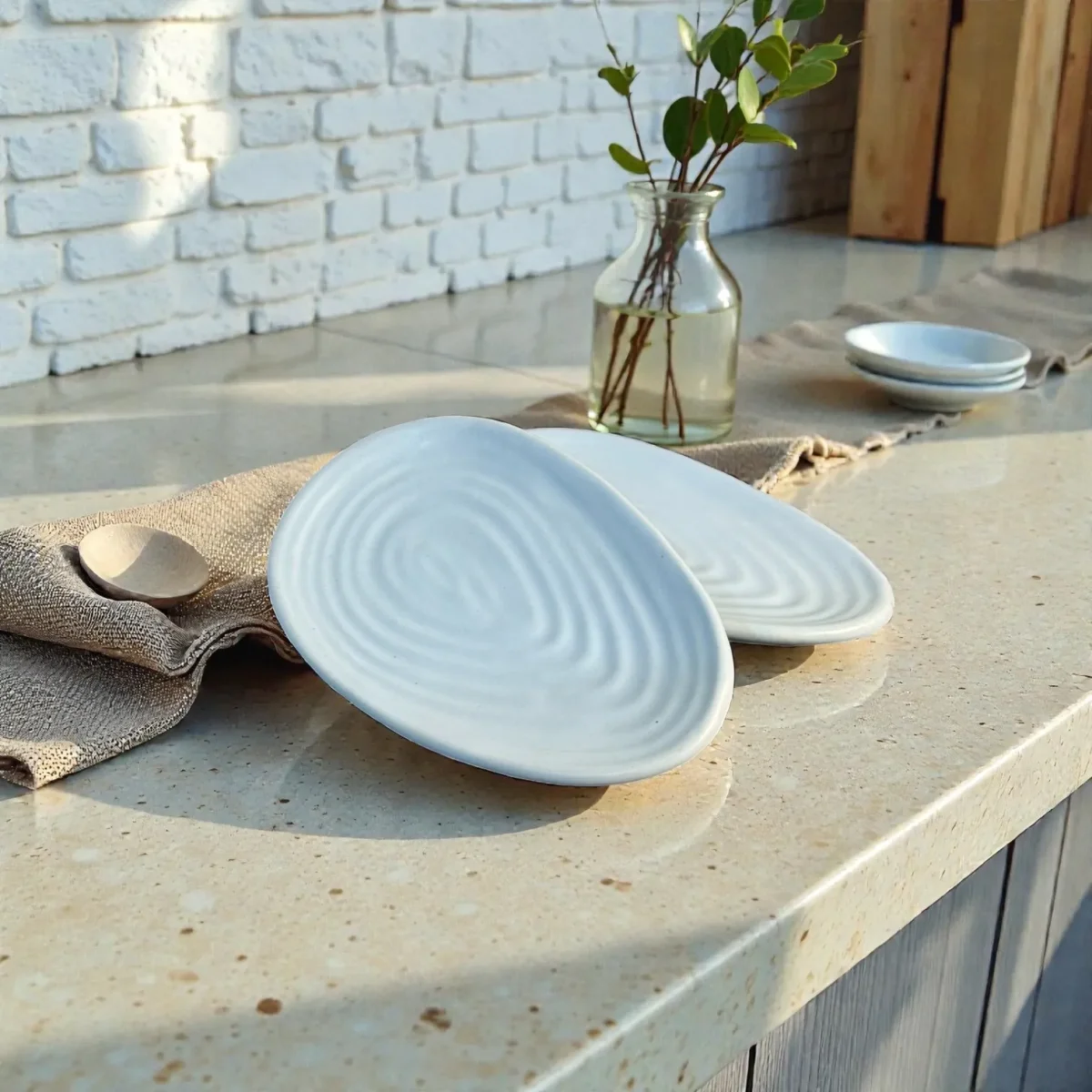 Harmiche CloudNest Ripple Oval Mini Platters (Set of 2) – 17.5 x 10.5 cm Ceramic Serveware