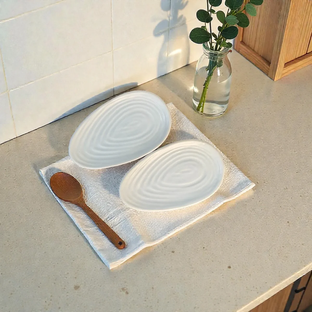 Harmiche CloudNest Ripple Oval Mini Platters (Set of 2) – 17.5 x 10.5 cm Ceramic Serveware