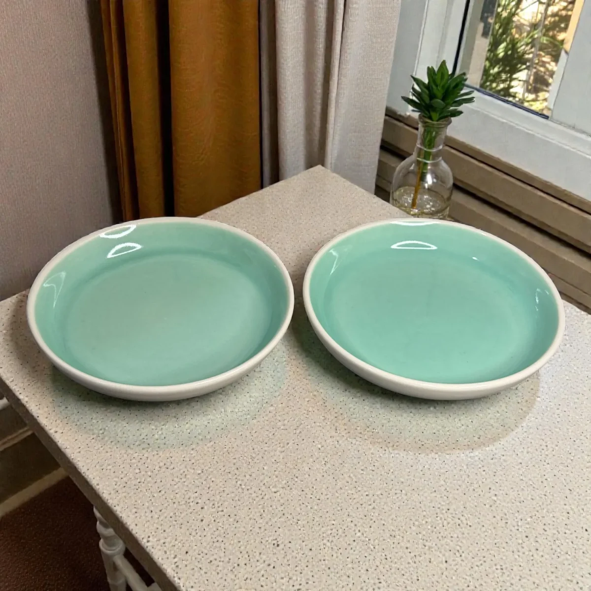 Harmiche Celadon Whisper Deep Plates (Set of 2) – 8.5” (Seafoam Green Glaze) Pasta, Soup & Bowl Plates