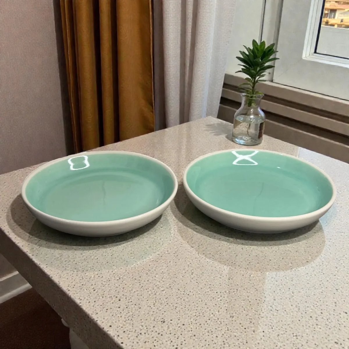 Harmiche Celadon Whisper Deep Plates (Set of 2) – 8.5” (Seafoam Green Glaze) Pasta, Soup & Bowl Plates
