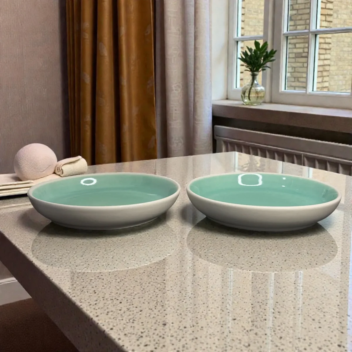Harmiche Celadon Whisper Deep Plates (Set of 2) – 8.5” (Seafoam Green Glaze) Pasta, Soup & Bowl Plates