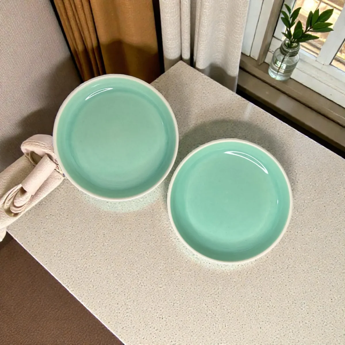 Harmiche Celadon Whisper Deep Plates (Set of 2) – 8.5” (Seafoam Green Glaze) Pasta, Soup & Bowl Plates