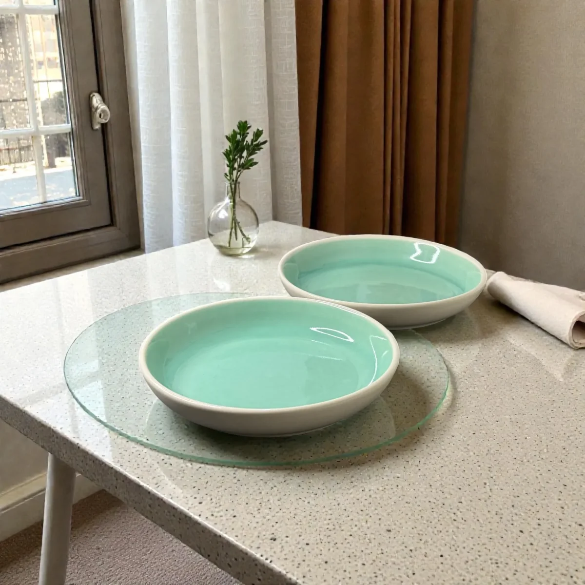 Harmiche Celadon Whisper Deep Plates (Set of 2) – 8.5” (Seafoam Green Glaze) Pasta, Soup & Bowl Plates