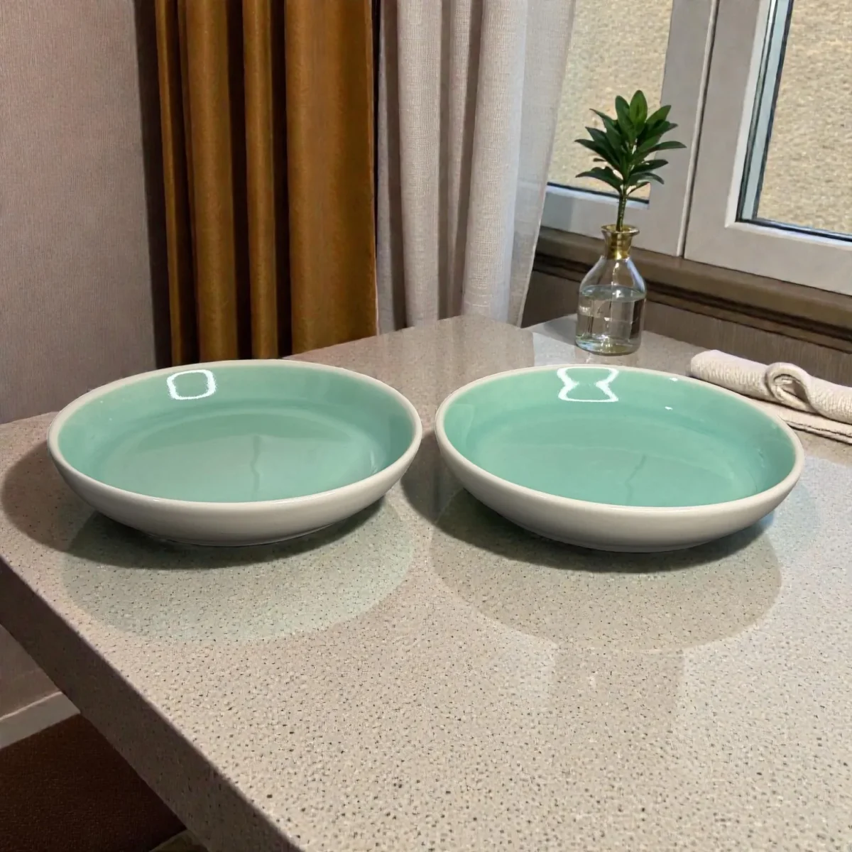 Harmiche Celadon Whisper Deep Plates (Set of 2) – 8.5” (Seafoam Green Glaze) Pasta, Soup & Bowl Plates