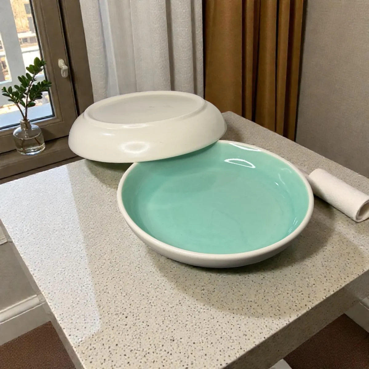 Harmiche Celadon Whisper Deep Plates (Set of 2) – 8.5” (Seafoam Green Glaze) Pasta, Soup & Bowl Plates