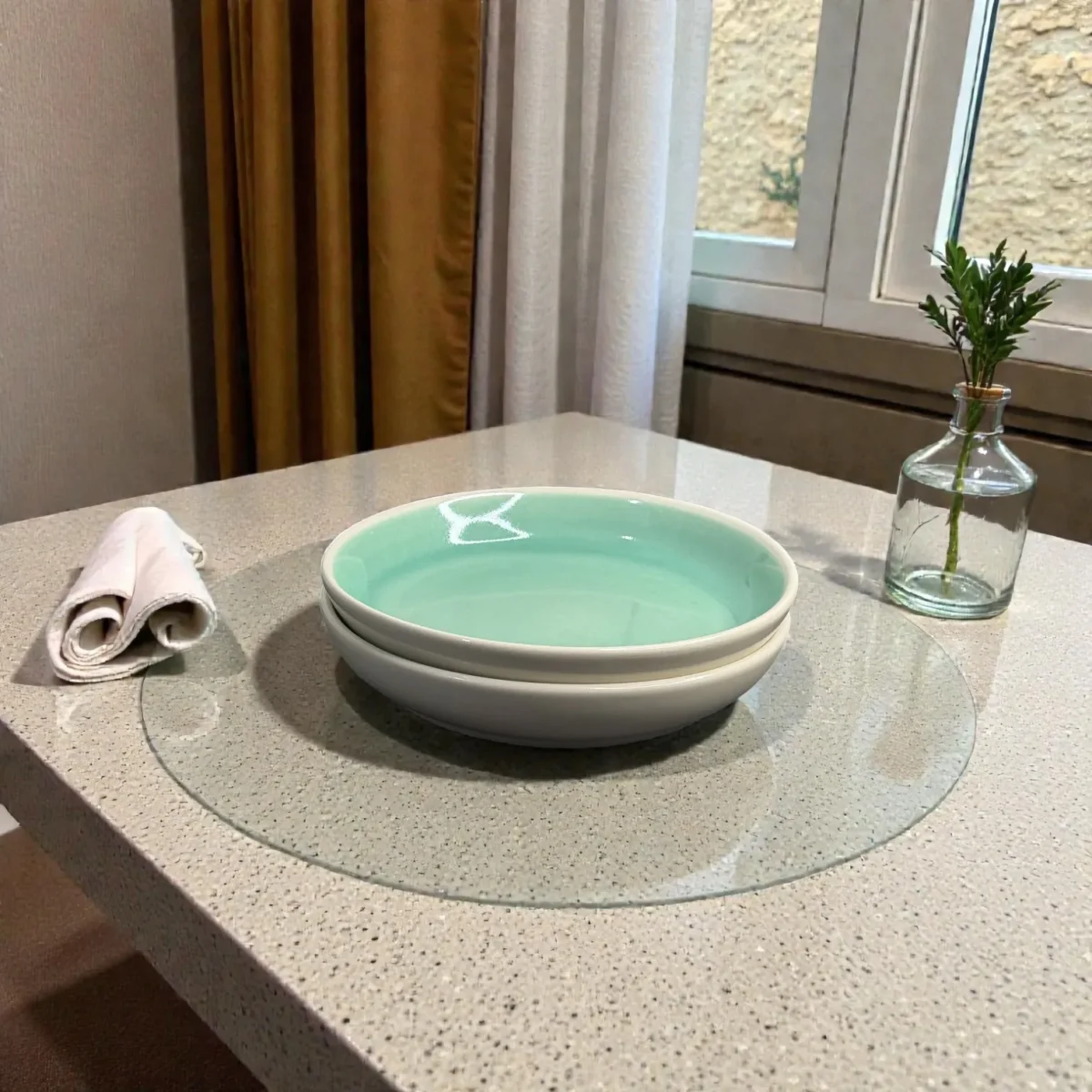 Harmiche Celadon Whisper Deep Plates (Set of 2) – 8.5” (Seafoam Green Glaze) Pasta, Soup & Bowl Plates