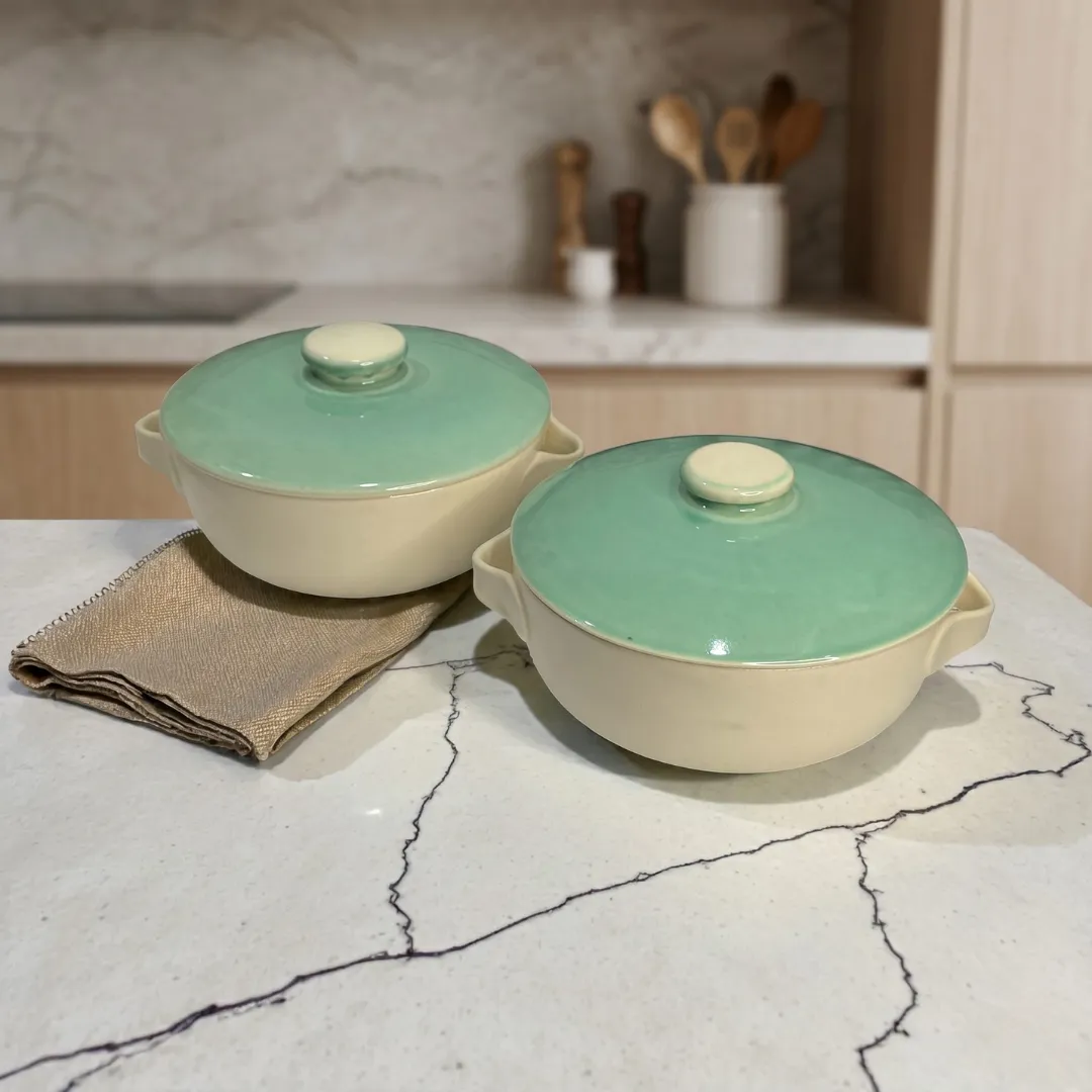 Harmiche Celadon Whisper Lidded Ceramic Serving Bowls with Lid Set of 2 – 1000 ml