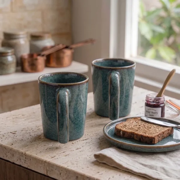 Harmiche Storm Ash Ceramic Coffee Mugs Set (Set of 2) – 280 ml | Premium Stone Glaze Tea & Coffee Mugs