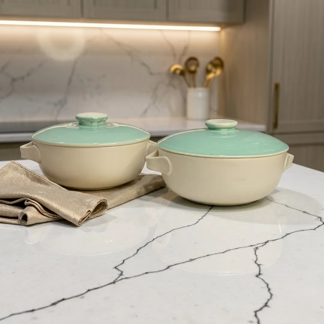 Harmiche Celadon Whisper Lidded Ceramic Serving Bowls with Lid Set of 2 – 1000 ml