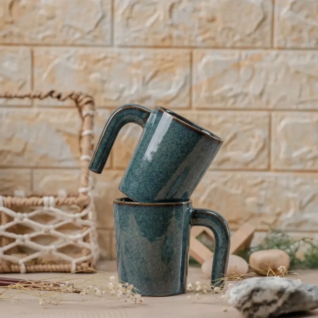 Harmiche Storm Ash Ceramic Coffee Mugs Set (Set of 2) – 280 ml | Premium Stone Glaze Tea & Coffee Mugs