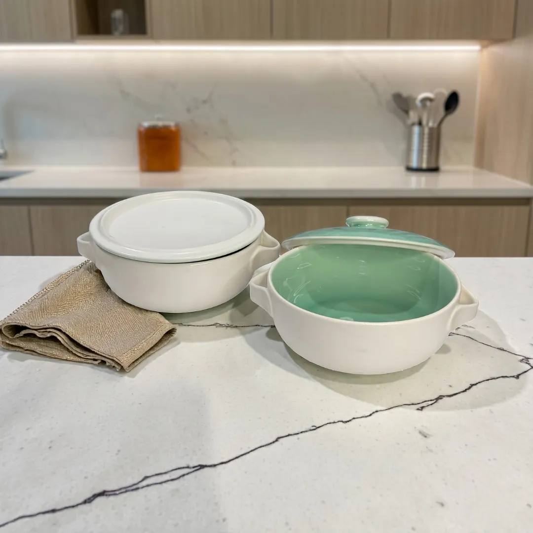 Harmiche Celadon Whisper Lidded Ceramic Serving Bowls with Lid Set of 2 – 1000 ml