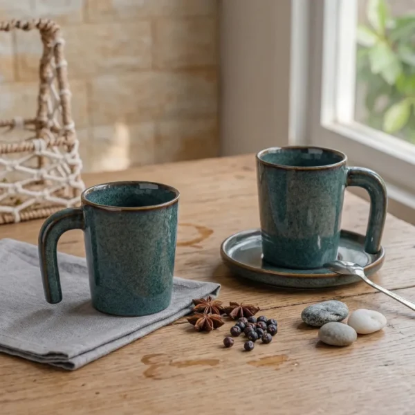 Harmiche Storm Ash Ceramic Coffee Mugs Set (Set of 2) – 280 ml | Premium Stone Glaze Tea & Coffee Mugs