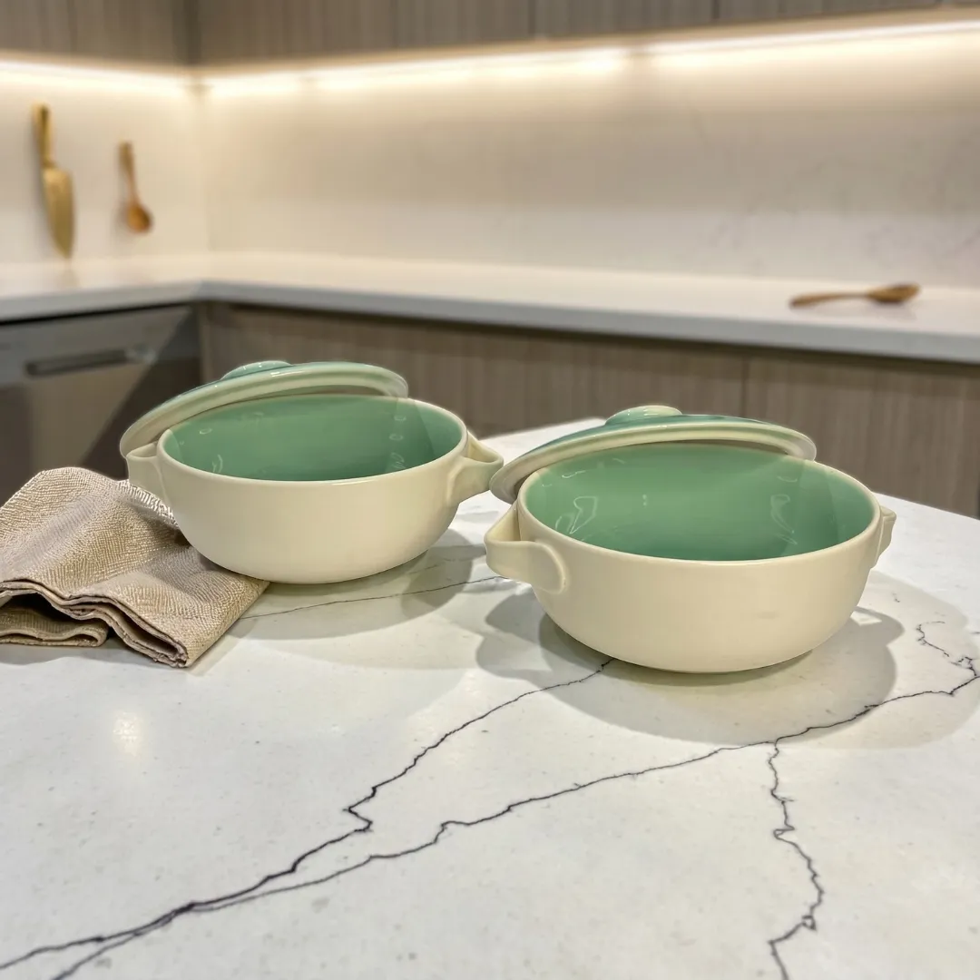 Harmiche Celadon Whisper Lidded Ceramic Serving Bowls with Lid Set of 2 – 1000 ml