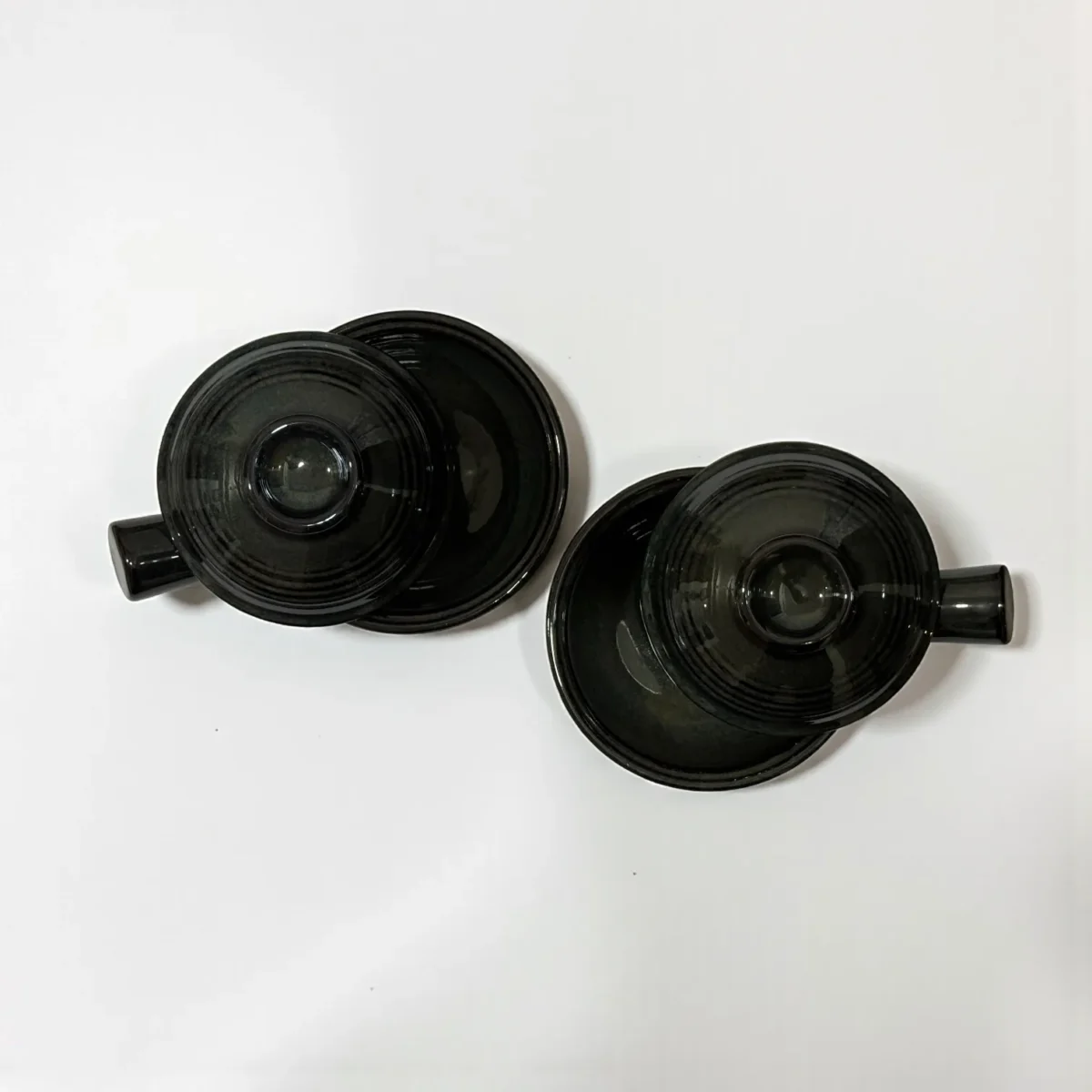 Harmiche Obsidian Noir Lidded Ceramic Fondue Pots (Set of 2, 500 ml, 16 cm)