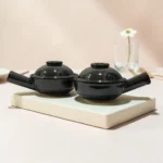 Harmiche Obsidian Noir Lidded Ceramic Fondue Pots (Set of 2, 500 ml, 16 cm)