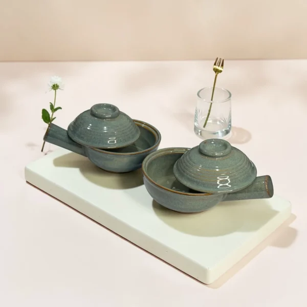 Harmiche Slate Hearth Ceramic Fondue Pots with Lids (Set of 2, 500 ml, 16 cm)