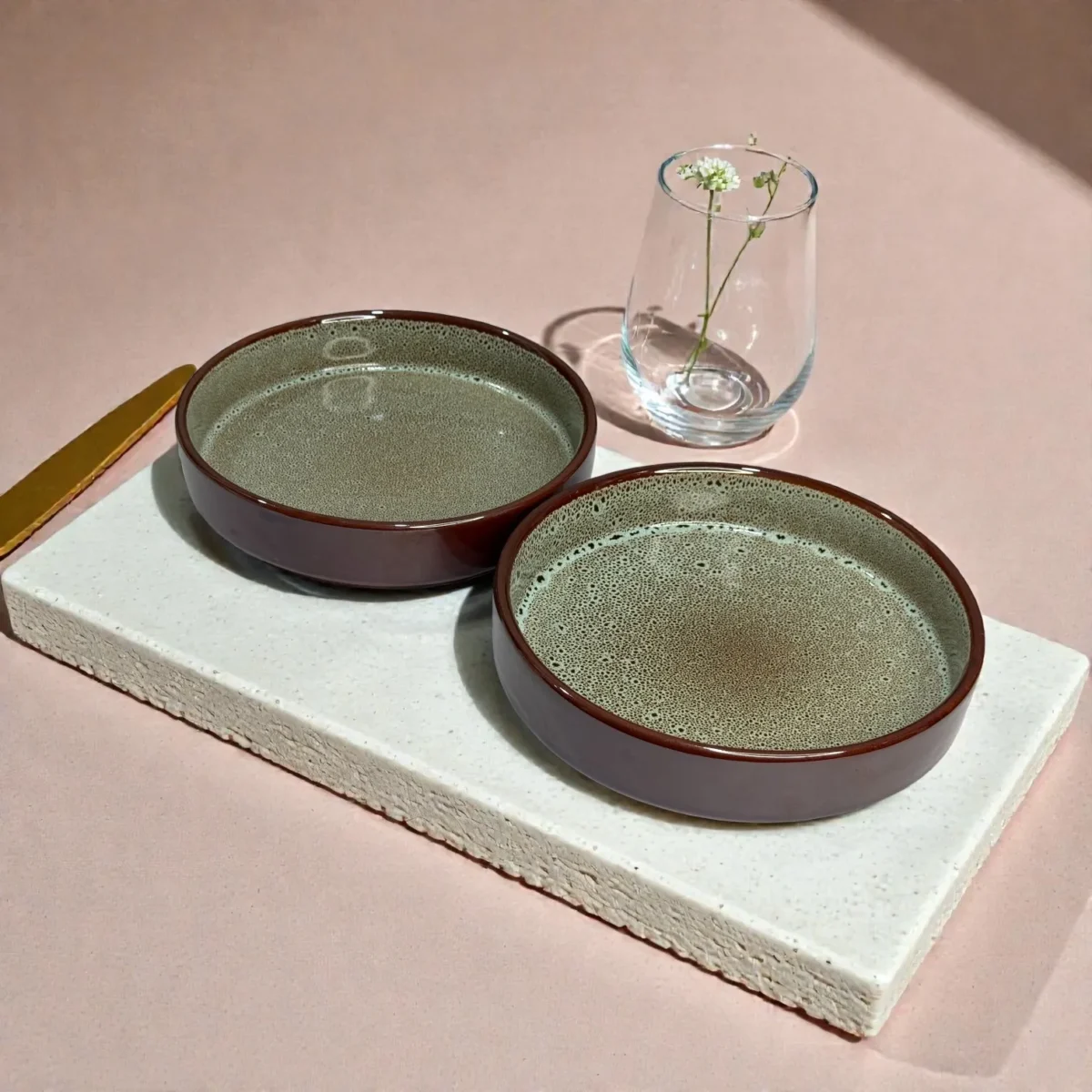Harmiche BurntAmber Ember Speckle Ceramic Salad Bowls Set of 2 – (8" x 1.5")