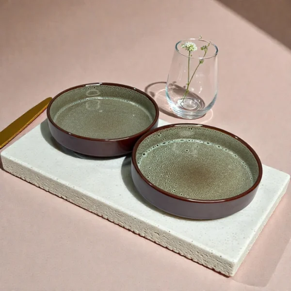 Harmiche BurntAmber Ember Speckle Ceramic Salad Bowls Set of 2 – (8" x 1.5")