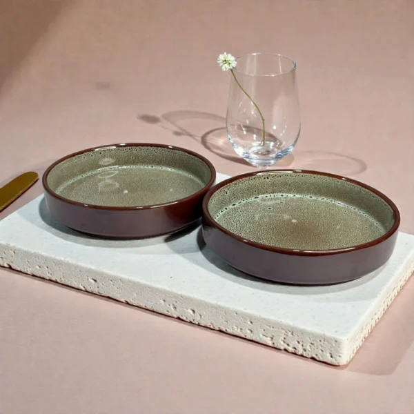 Harmiche BurntAmber Ember Speckle Ceramic Salad Bowls Set of 2 – (8" x 1.5")