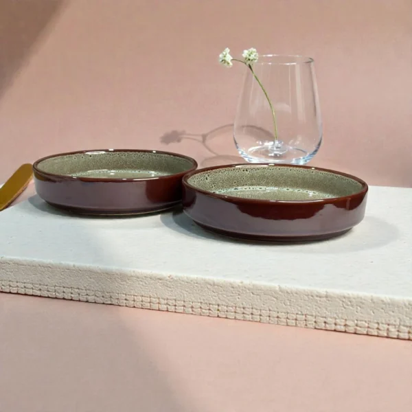 Harmiche BurntAmber Ember Speckle Ceramic Salad Bowls Set of 2 – (8" x 1.5")