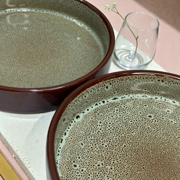 Harmiche BurntAmber Ember Speckle Ceramic Salad Bowls Set of 2 – (8" x 1.5")