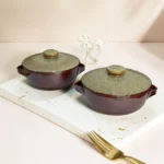 Harmiche BurntAmber Lidded Luxe Ceramic Serving Bowls with Lid Set of 2 – 1000 ml