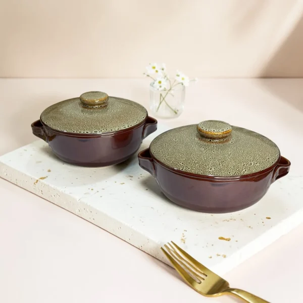 Harmiche BurntAmber Lidded Luxe Ceramic Serving Bowls with Lid Set of 2 – 1000 ml
