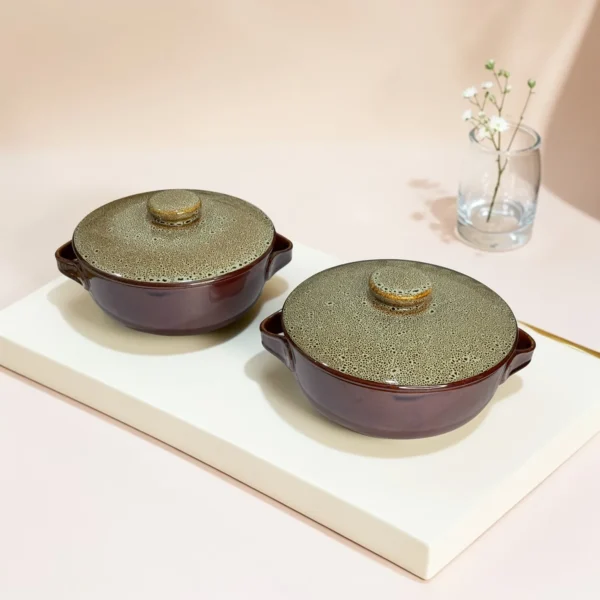 Harmiche BurntAmber Lidded Luxe Ceramic Serving Bowls with Lid Set of 2 – 1000 ml