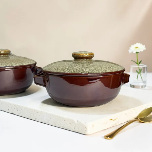 Harmiche BurntAmber Lidded Luxe Ceramic Serving Bowls with Lid Set of 2 – 1000 ml