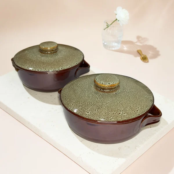 Harmiche BurntAmber Lidded Luxe Ceramic Serving Bowls with Lid Set of 2 – 1000 ml