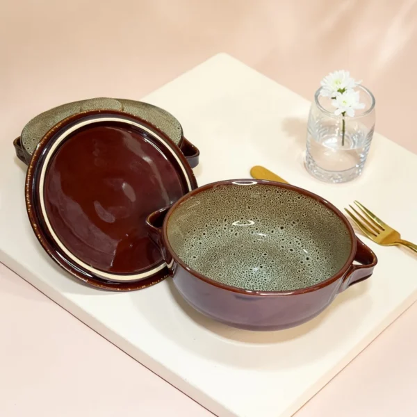 Harmiche BurntAmber Lidded Luxe Ceramic Serving Bowls Set of 2 – 1000 ml