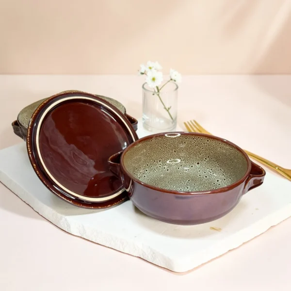 Harmiche BurntAmber Lidded Luxe Ceramic Serving Bowls Set of 2 – 1000 ml