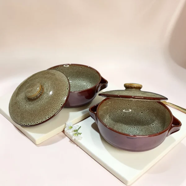 Harmiche BurntAmber Lidded Luxe Ceramic Serving Bowls Set of 2 – 1000 ml
