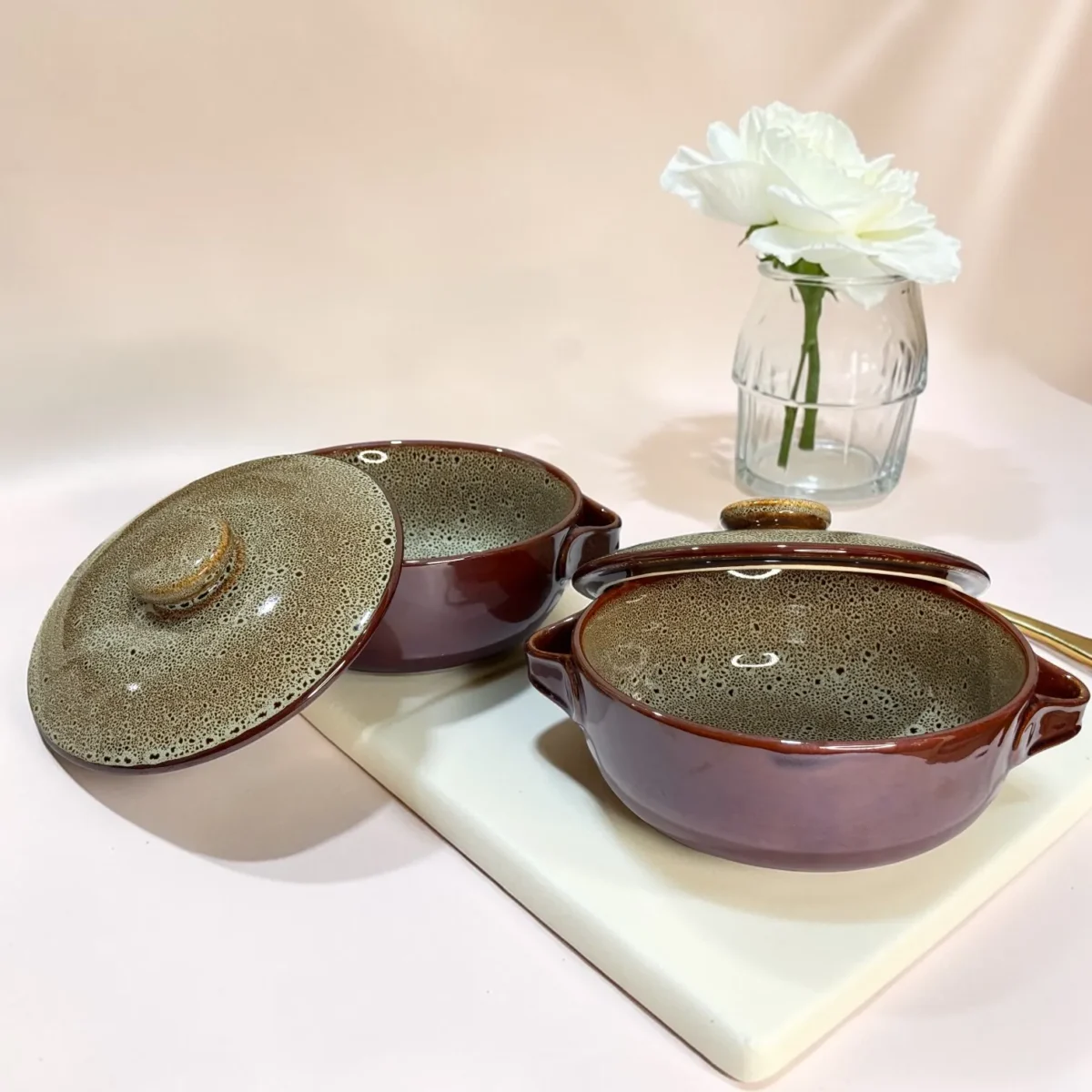 Harmiche BurntAmber Lidded Luxe Ceramic Serving Bowls Set of 2 – 1000 ml