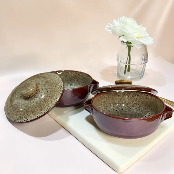 Harmiche BurntAmber Lidded Luxe Ceramic Serving Bowls Set of 2 – 1000 ml
