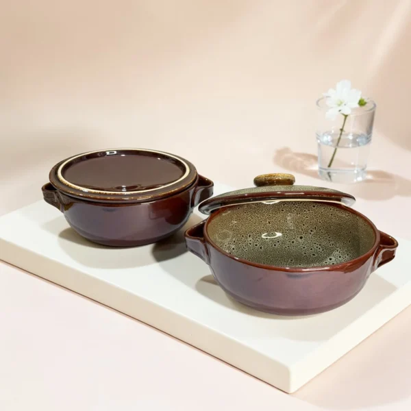 Harmiche BurntAmber Lidded Luxe Ceramic Serving Bowls Set of 2 – 1000 ml