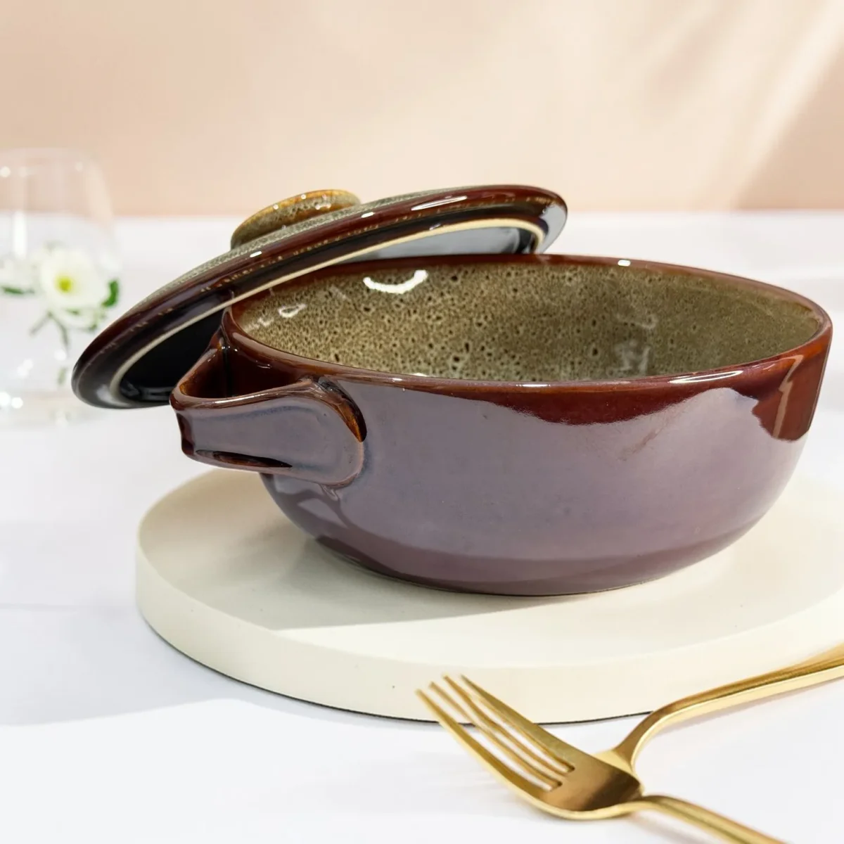 Harmiche BurntAmber Lidded Luxe Ceramic Serving Bowls Set of 2 – 1000 ml