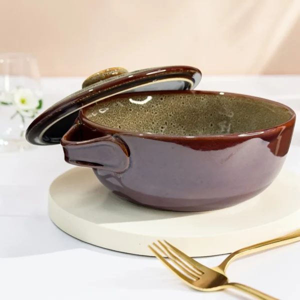 Harmiche BurntAmber Lidded Luxe Ceramic Serving Bowls Set of 2 – 1000 ml