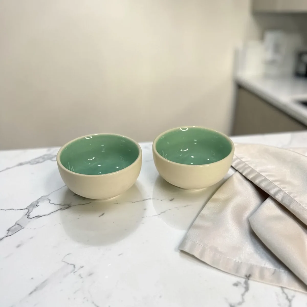 Harmiche Celadon Whisper Ceramic Soup Bowls Set of 2 – 300 ml | Minimal Dessert, Dip & Snack Bowls