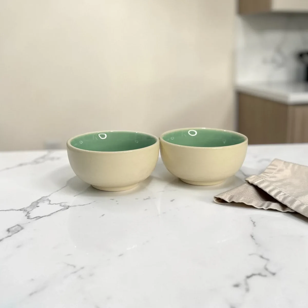 Harmiche Celadon Whisper Ceramic Soup Bowls Set of 2 – 300 ml | Minimal Dessert, Dip & Snack Bowls