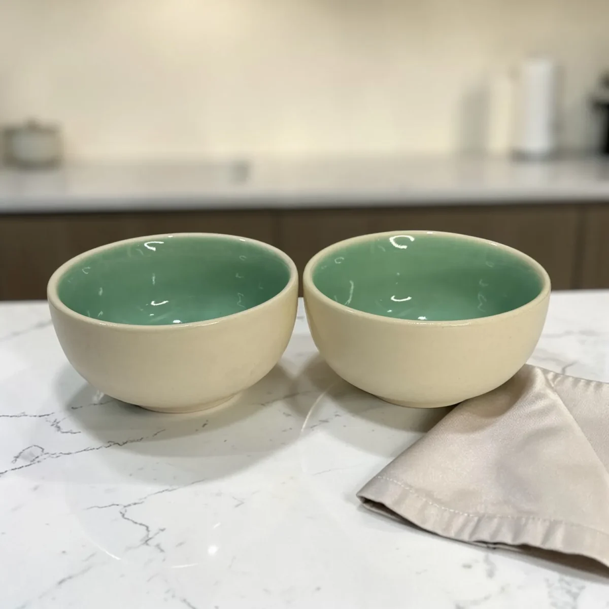 Harmiche Celadon Whisper Ceramic Soup Bowls Set of 2 – 300 ml | Minimal Dessert, Dip & Snack Bowls