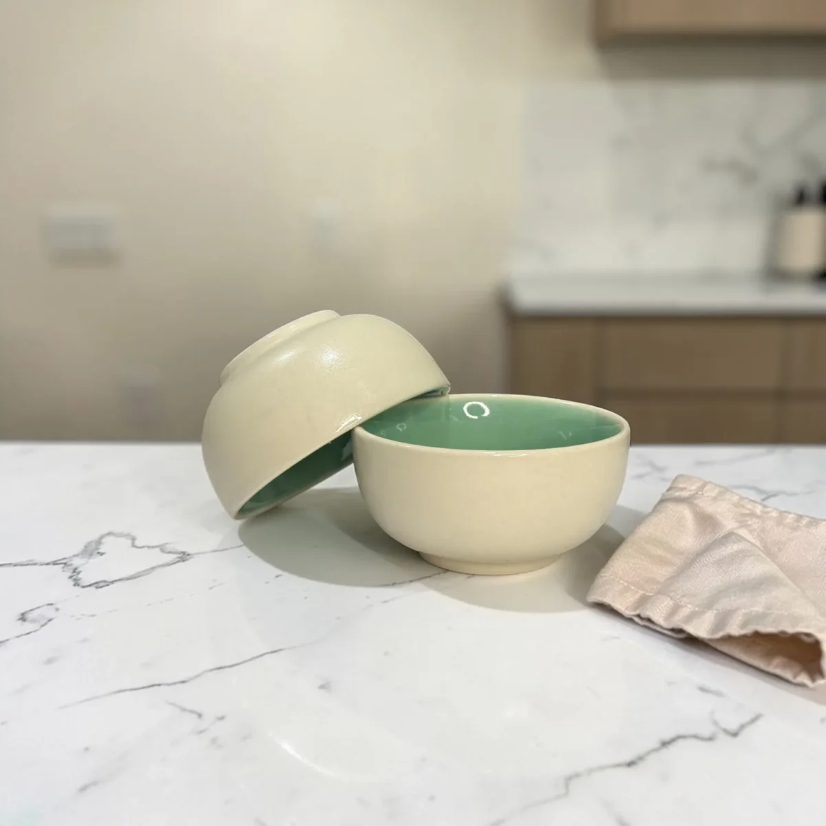 Harmiche Celadon Whisper Ceramic Soup Bowls Set of 2 – 300 ml | Minimal Dessert, Dip & Snack Bowls