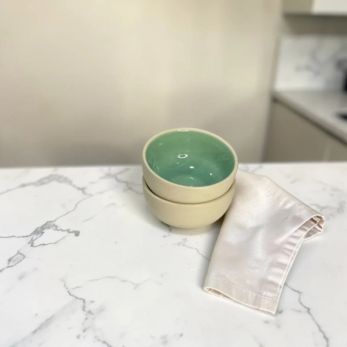 Harmiche Celadon Whisper Ceramic Soup Bowls Set of 2 – 300 ml | Minimal Dessert, Dip & Snack Bowls