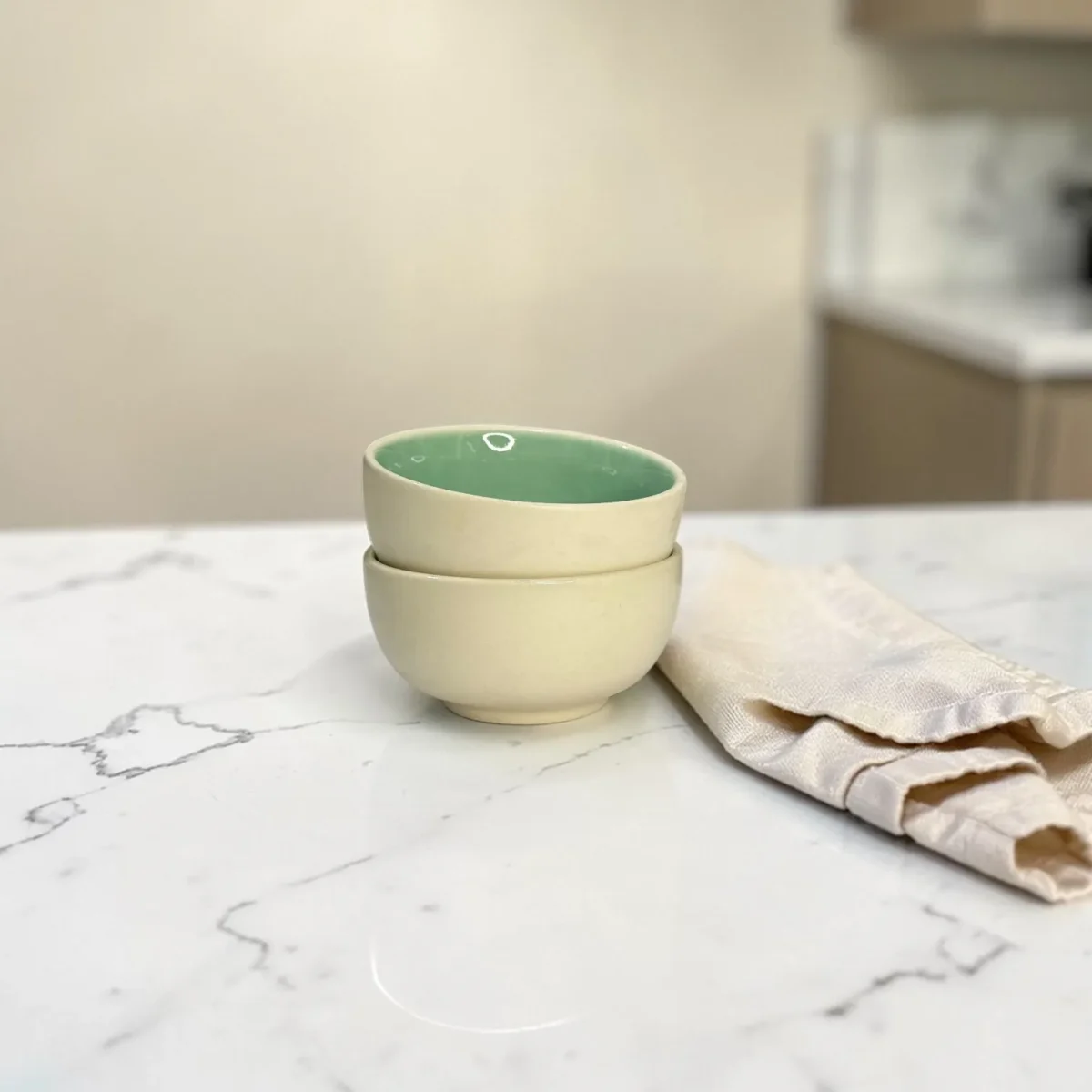 Harmiche Celadon Whisper Ceramic Soup Bowls Set of 2 – 300 ml | Minimal Dessert, Dip & Snack Bowls